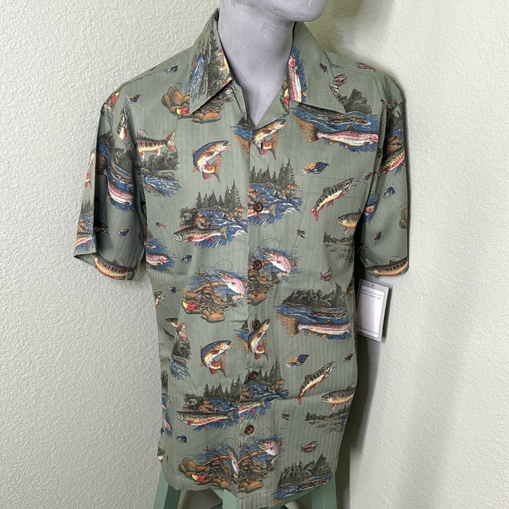 NWT David Carey Originals Fish Print Button Down Shirt
